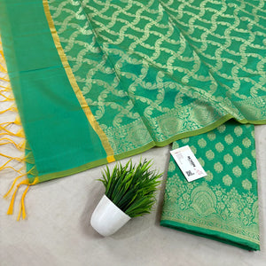 Sea Green Golden Zari Resham Silk Banarasi Suit