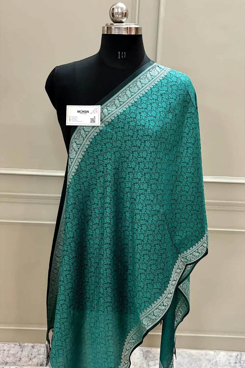 Sea Green Resham Zari Silk Banarasi Stole