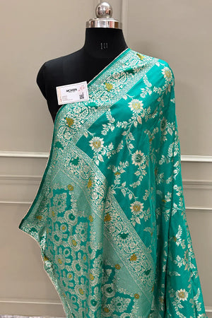 Sea Green Resham Zari Silky Banarasi Saree
