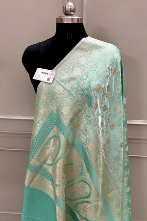 Sea Green Surajmukhi Jaal Katan Silk Banarasi Saree