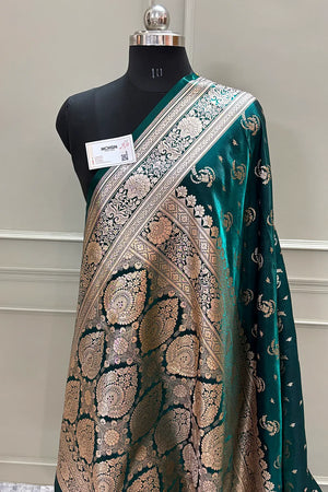 Teal Galaxy Buti Katan Silk Banarasi Saree