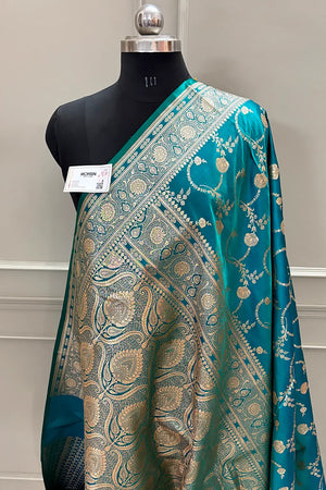 Teal Kanchan Bel Katan Silk Banarasi Saree