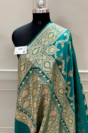 Teal Ruby Buti Katan Silk Banarasi Saree