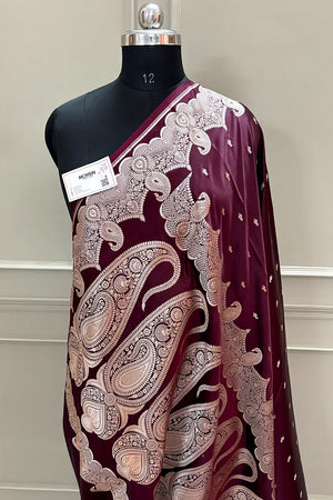 Wine Deepak Buti Katan Silk Banarasi Saree