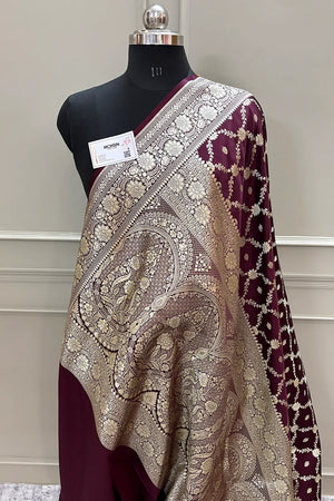 Wine Qaidi Buti Katan Silk Banarasi Saree