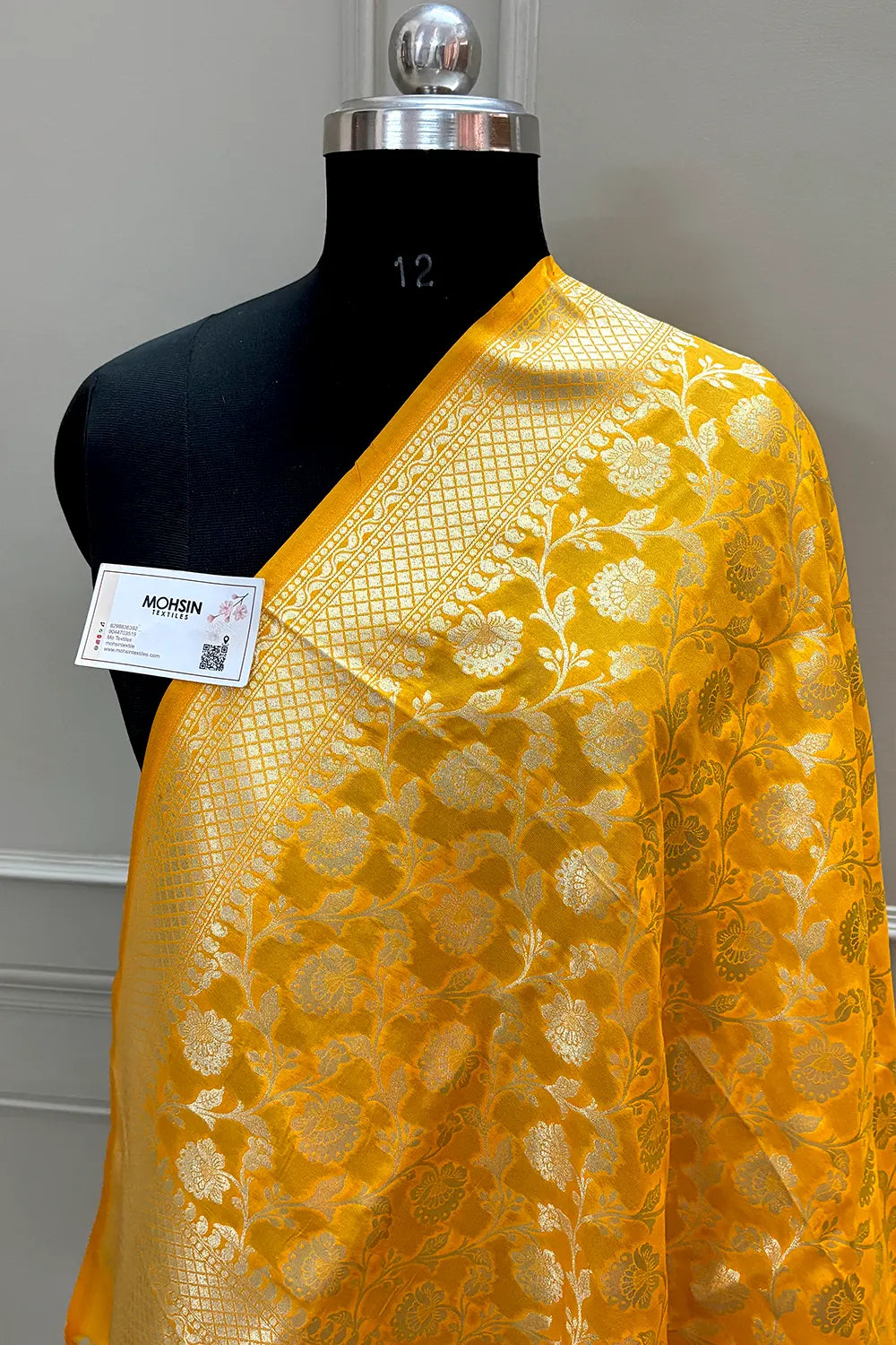 Yellow Golden Zari Katan Silk Banarasi Dupatta