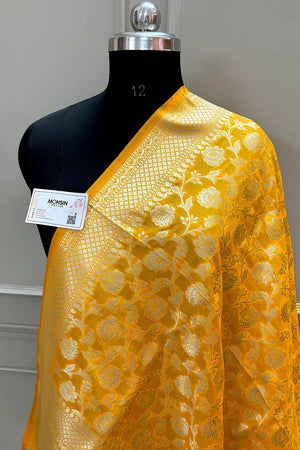 Yellow Golden Zari Katan Silk Banarasi Dupatta