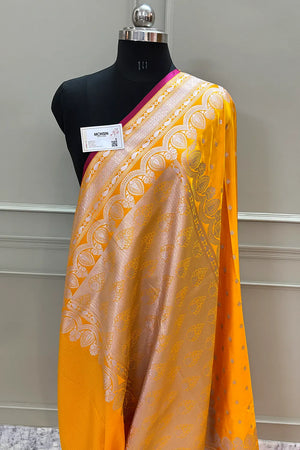 Yellow Jadi Buti Katan Silk Banarasi Saree