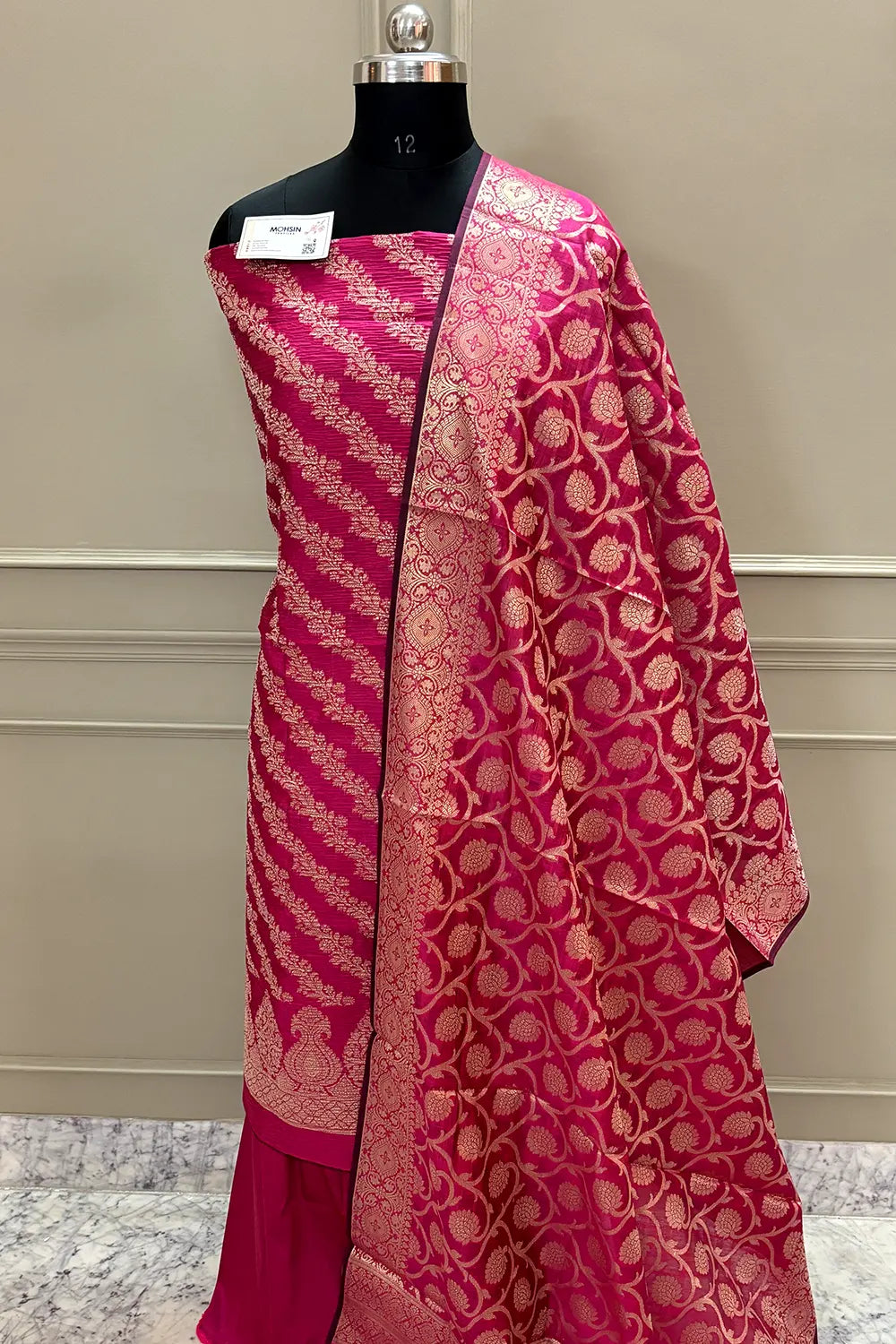 Pink Crush Laheriya Banarasi Silk Suit