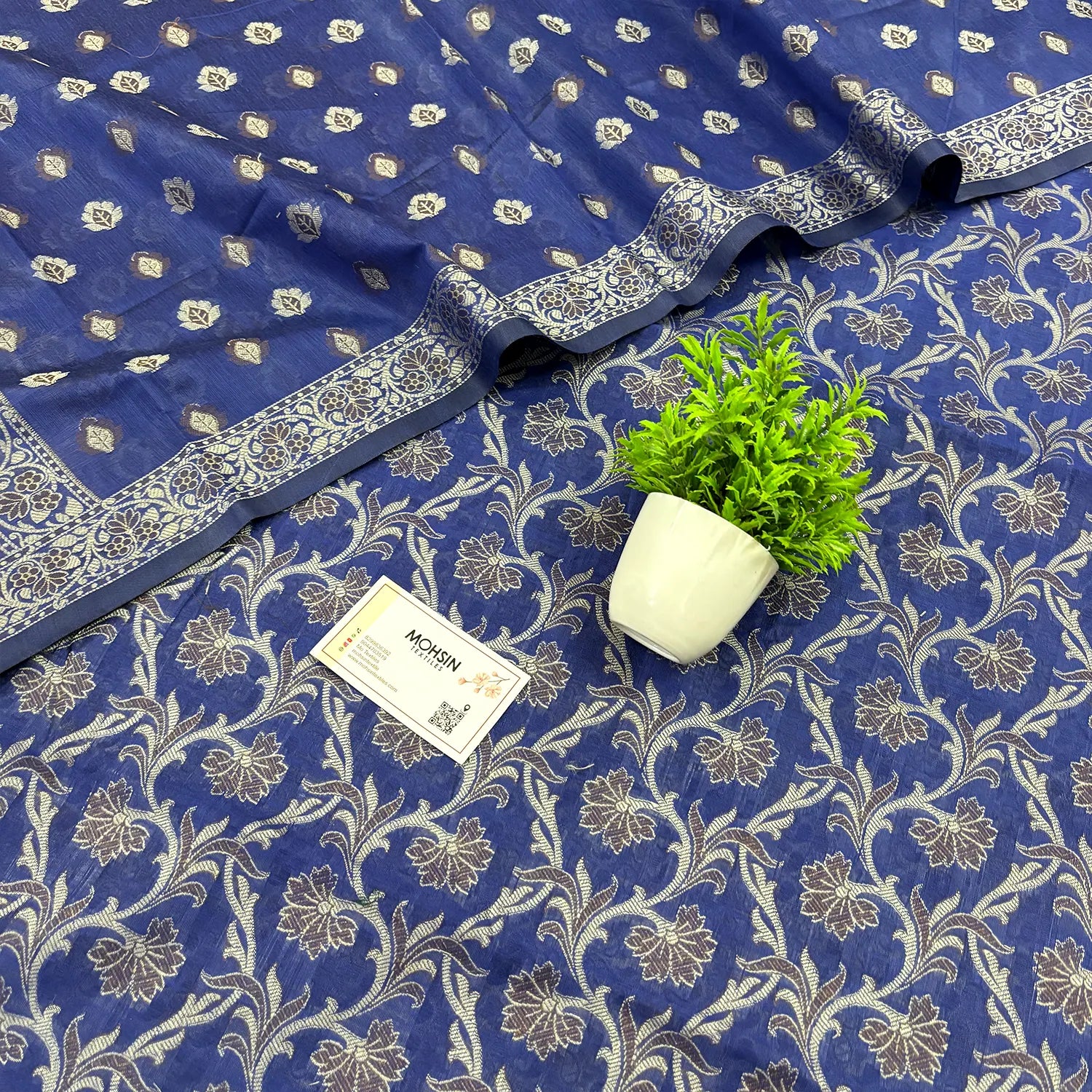 Royal Blue Surahi Jaal Cotton Silk Banarasi Suit