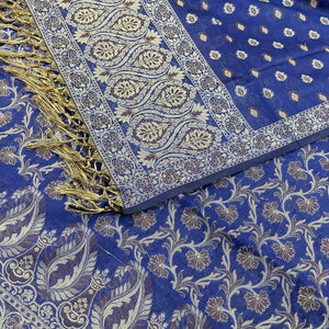 Royal Blue Surahi Jaal Cotton Silk Banarasi Suit
