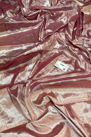 Baby Pink Golden Zari Tissue Silk Banarasi Saree