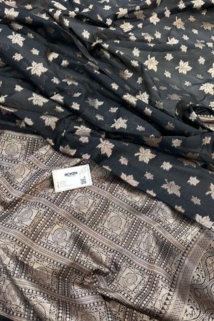 Black Autumn Buti Chanderi Silk Banarasi Saree