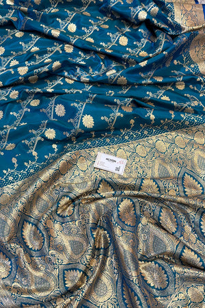 Firozi Bhawar Jaal Katan Silk Banarasi Saree