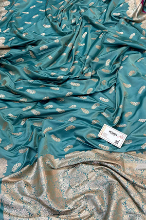 Firozi Kanak Buti Katan Silk Banarasi Saree