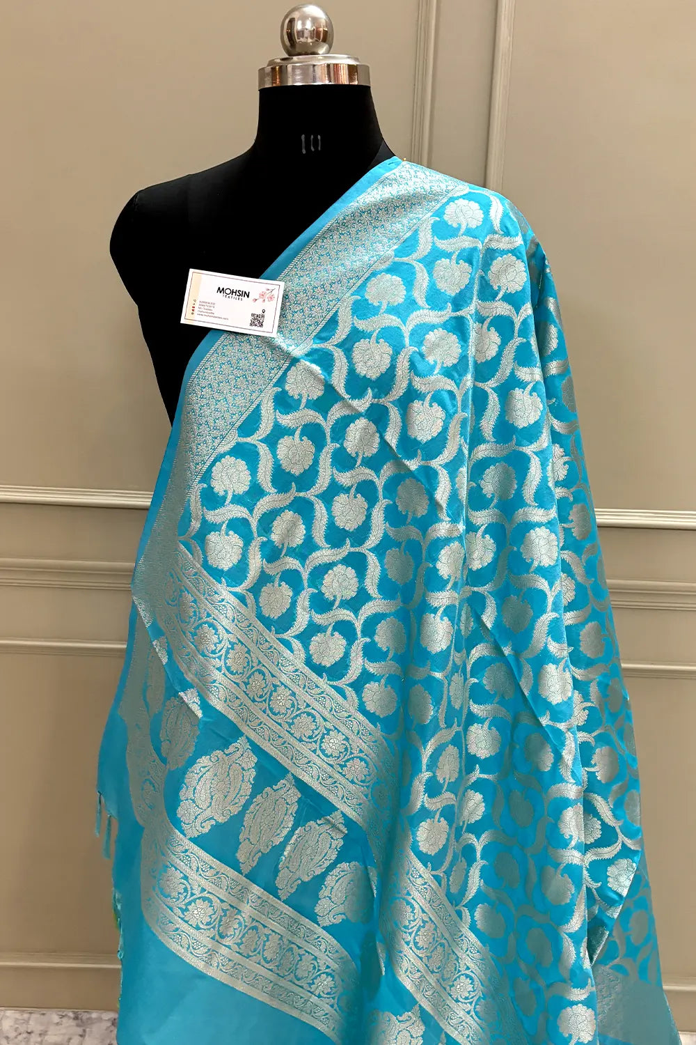 Firozi Patti Jaal Katan Silk Banarasi Dupatta