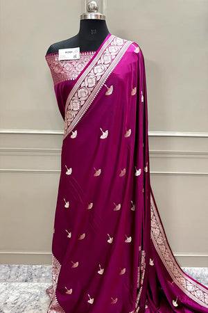 Magenta Jellyfish Buti Katan Silk Banarasi Saree