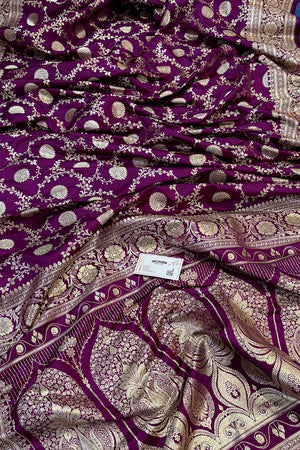 Magenta Pankhuri Jaal Katan Silk Banarasi Saree