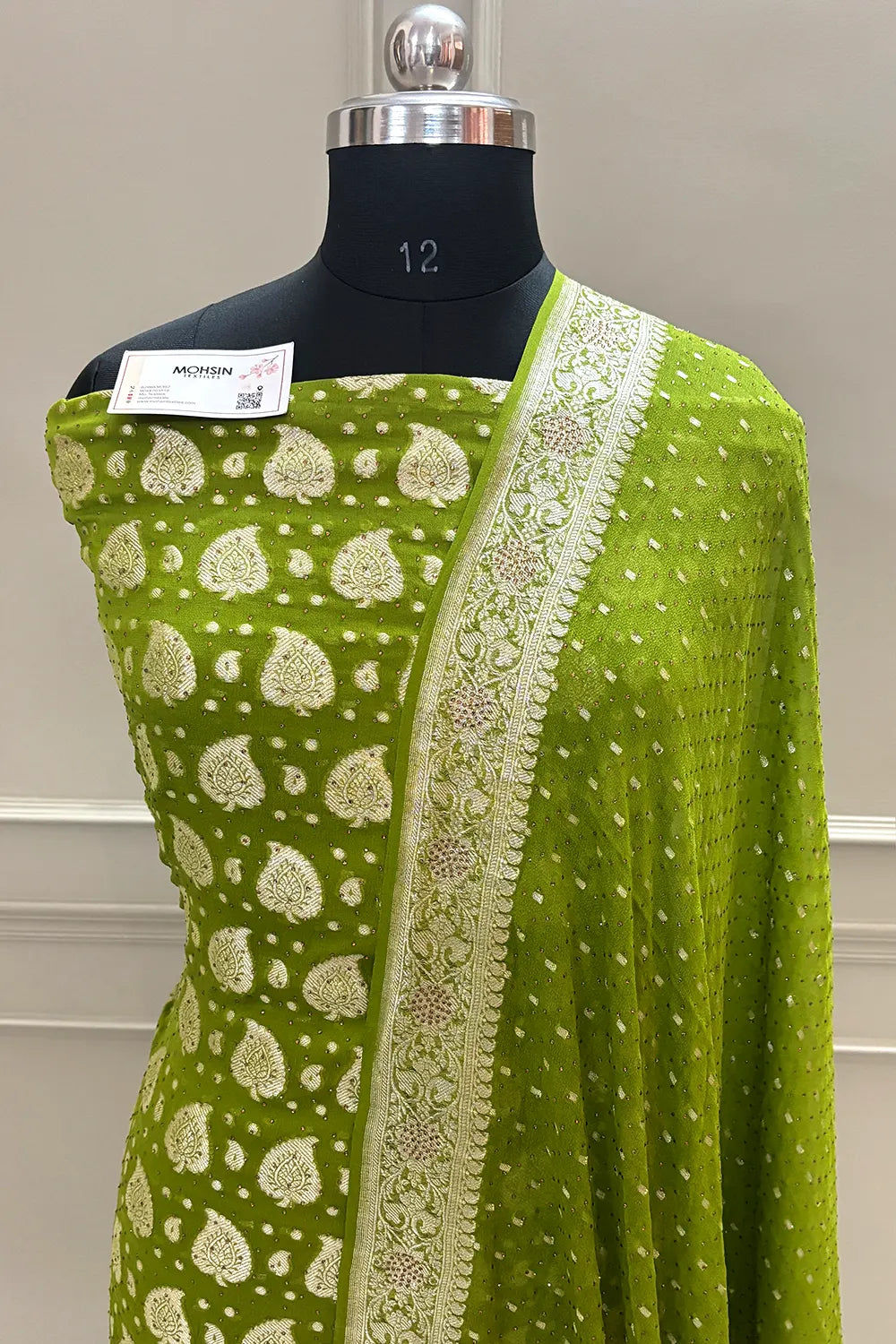 Mehendi Patta Siroski Stone Georgette Silk Banarasi Suit