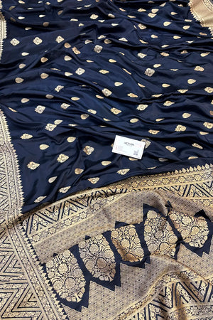 Navy Blue Chagan Patti Katan Silk Banarasi Saree