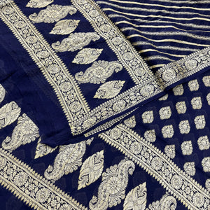 Navy Blue Jaguar Buti Georgette Silk Banarasi Suit