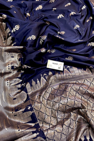 Navy Blue Kalyug Satin Silk Banarasi Saree