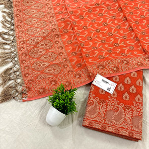 Orange Kacchi Carry Patta Cotton Banarasi Suit