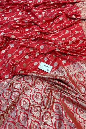Peach Ropeway Jaal Katan Silk Banarasi Saree