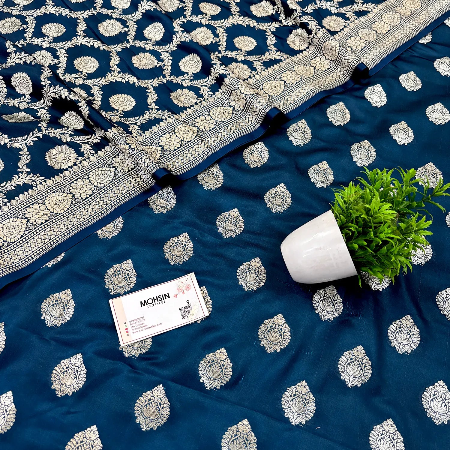 Peacock Blue Golden Zari Katan Silk Banarasi Suit