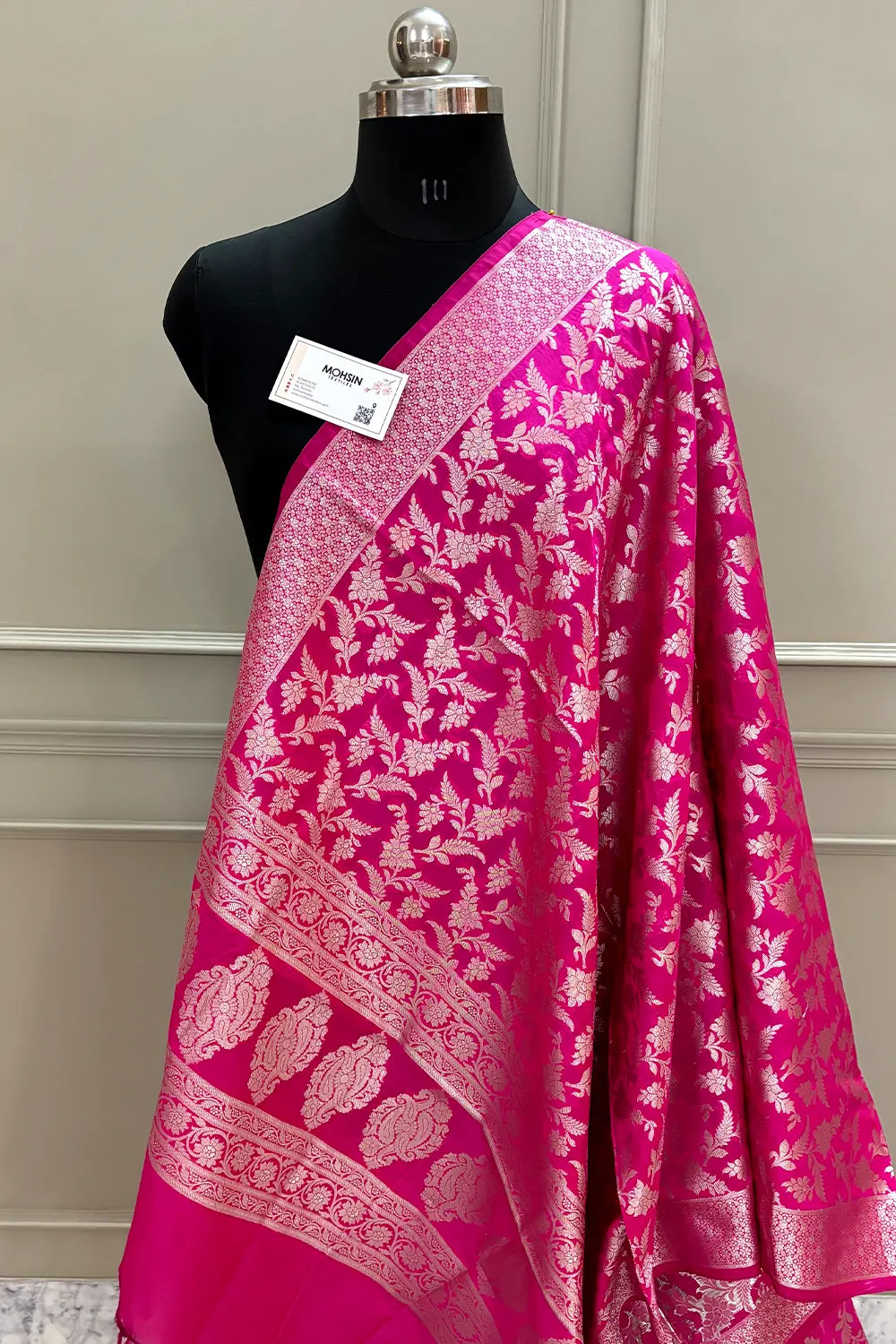 Pink Golden Zari Katan Silk Banarasi Dupatta