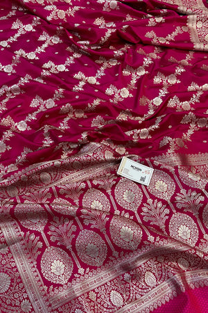 Pink Papakipari Katan Silk Banarasi Saree