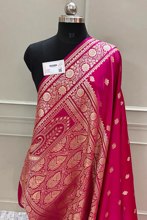 Pink Podina Buti Katan Silk Banarasi Saree