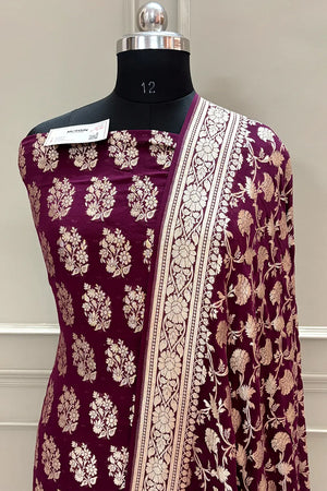 Purple Pure Georgette Silk Banarasi Suit