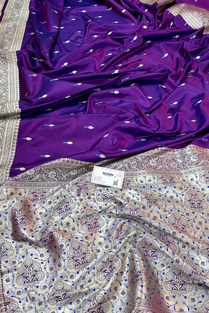 Purple Tilak Buti Katan Silk Banarasi Saree