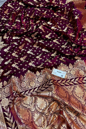 Purple Wine Victory Katan Silk Banarasi Saree