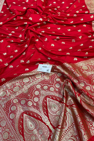 Red Chaman Buti Katan Silk Banarasi Saree