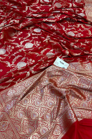 Red Persian Jaal Katan Silk Banarasi Saree