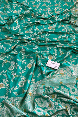 Sea Green Resham Zari Silky Banarasi Saree