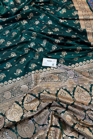 Teal Galaxy Buti Katan Silk Banarasi Saree