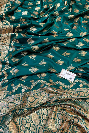 Teal Ruby Buti Katan Silk Banarasi Saree