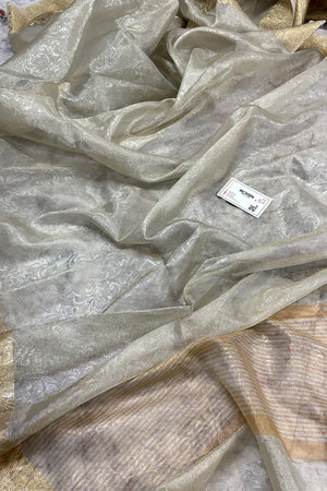 White Ambose Tissue Silk Banarasi Saree