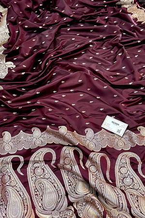 Wine Deepak Buti Katan Silk Banarasi Saree