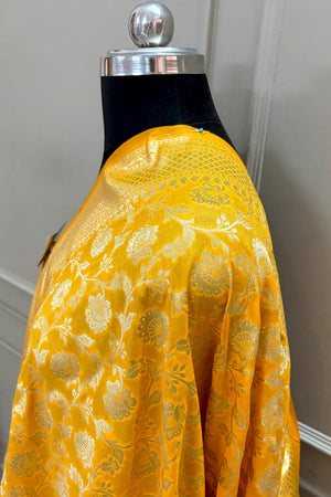 Yellow Golden Zari Katan Silk Banarasi Dupatta