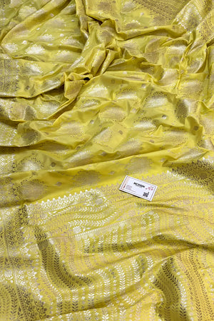 Yellow Spider Jaal Katan Silk Banarasi Saree