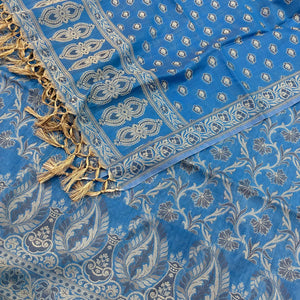 Dark Firozi Surahi Jaal Cotton Silk Banarasi Suit