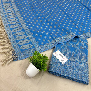 Dark Firozi Surahi Jaal Cotton Silk Banarasi Suit