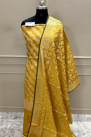 Yellow Mustard Kalgha Laheriya Banarasi Silk Suit