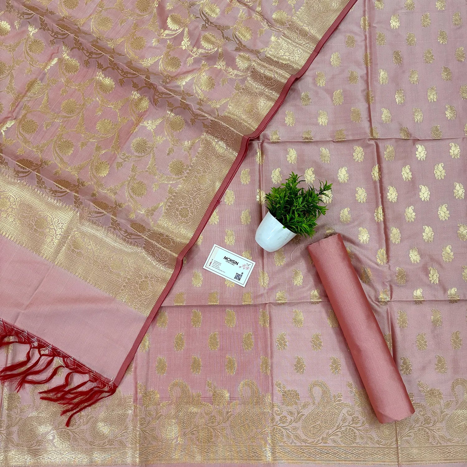 Baby Pink Godzilla Satin Silk Banarasi Suit