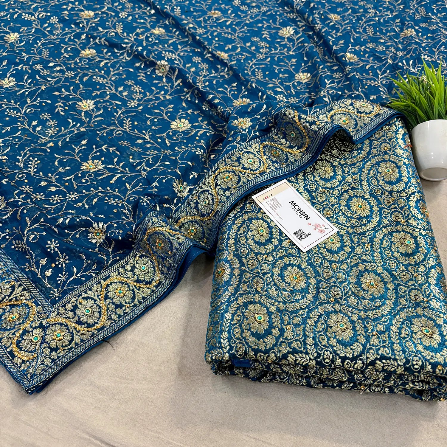 Firozi Murrah Jaal Stone Work Kimkhab Silk Banarasi Gharara