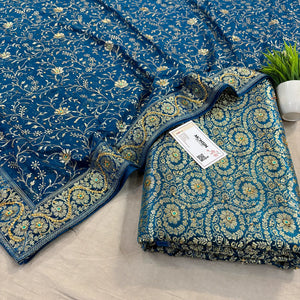 Firozi Murrah Jaal Stone Work Kimkhab Silk Banarasi Gharara